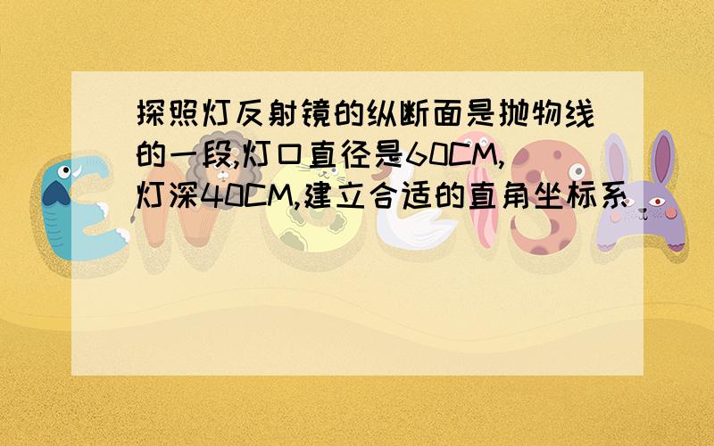 探照灯反射镜的纵断面是抛物线的一段,灯口直径是60CM,灯深40CM,建立合适的直角坐标系