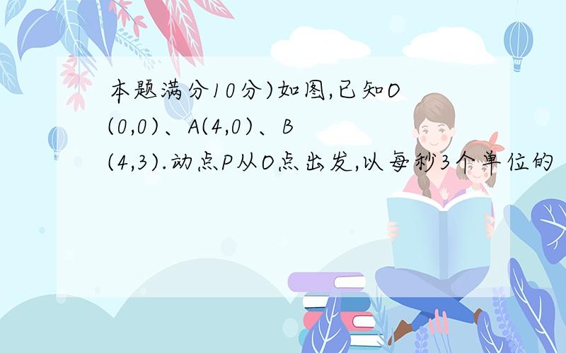 本题满分10分)如图,已知O(0,0)、A(4,0)、B(4,3).动点P从O点出发,以每秒3个单位的