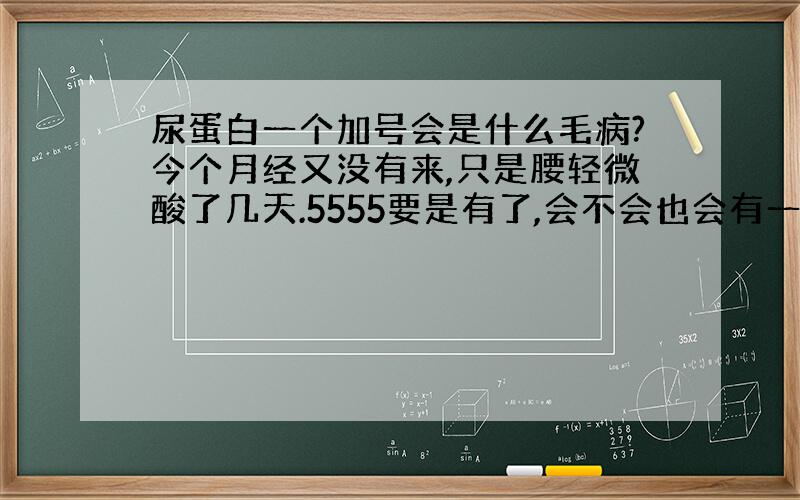 尿蛋白一个加号会是什么毛病?今个月经又没有来,只是腰轻微酸了几天.5555要是有了,会不会也会有一个加的?