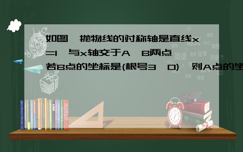 如图,抛物线的对称轴是直线x=1,与x轴交于A、B两点,若B点的坐标是(根号3,0),则A点的坐标是