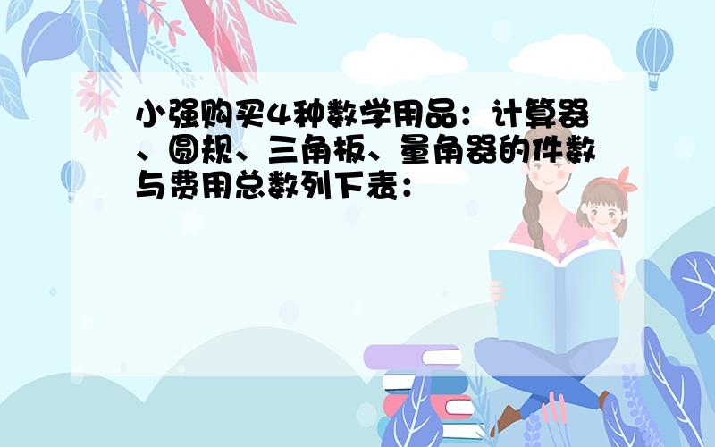 小强购买4种数学用品：计算器、圆规、三角板、量角器的件数与费用总数列下表：