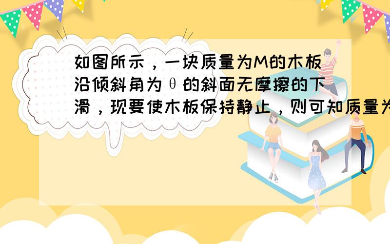 如图所示，一块质量为M的木板沿倾斜角为θ的斜面无摩擦的下滑，现要使木板保持静止，则可知质量为m的人向下奔跑的加速度是多少