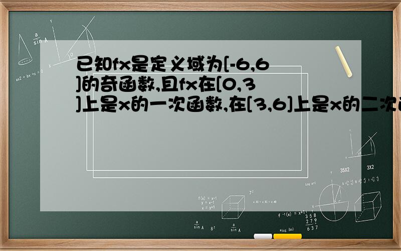 已知fx是定义域为[-6,6]的奇函数,且fx在[0,3]上是x的一次函数,在[3,6]上是x的二次函数,当x属于[3,