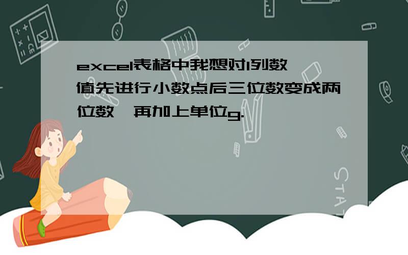 excel表格中我想对1列数值先进行小数点后三位数变成两位数,再加上单位g.