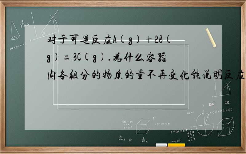 对于可逆反应A(g)+2B(g)=3C(g),为什么容器内各组分的物质的量不再变化能说明反应已达到平衡? 要详细