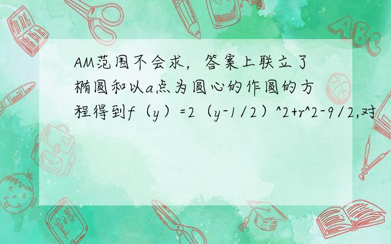 AM范围不会求，答案上联立了椭圆和以a点为圆心的作圆的方程得到f（y）=2（y-1/2）^2+r^2-9/2,对