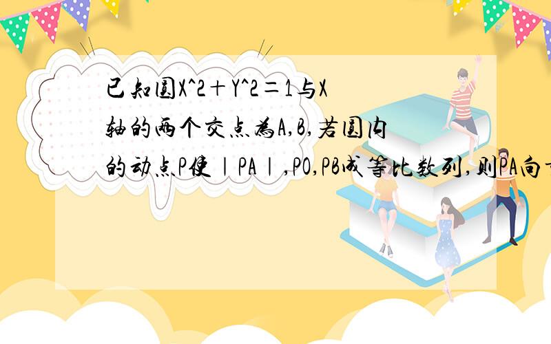 已知圆X^2＋Y^2＝1与X轴的两个交点为A,B,若圆内的动点P使｜PA｜,PO,PB成等比数列,则PA向量与PB向量的