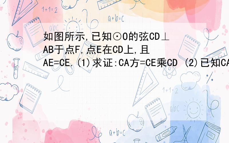 如图所示,已知⊙O的弦CD⊥AB于点F,点E在CD上,且AE=CE.(1)求证:CA方=CE乘CD (2)已知CA=5,