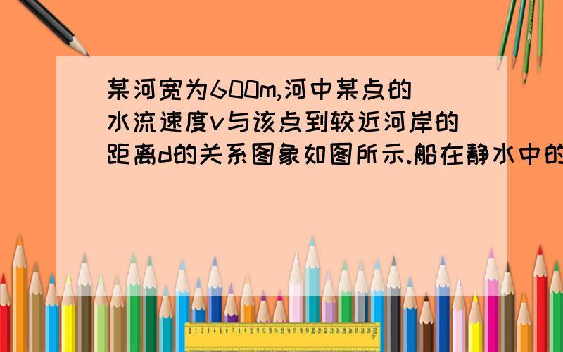 某河宽为600m,河中某点的水流速度v与该点到较近河岸的距离d的关系图象如图所示.船在静水中的速度为4m/s,船渡河的时