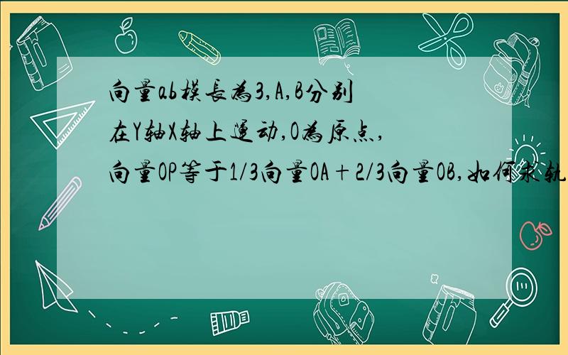 向量ab模长为3,A,B分别在Y轴X轴上运动,O为原点,向量OP等于1/3向量OA+2/3向量OB,如何求轨迹方程?