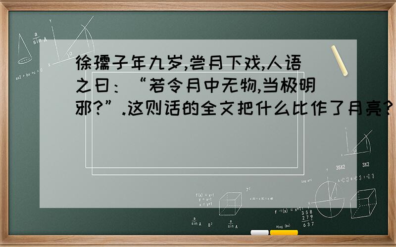 徐孺子年九岁,尝月下戏,人语之曰：“若令月中无物,当极明邪?”.这则话的全文把什么比作了月亮?