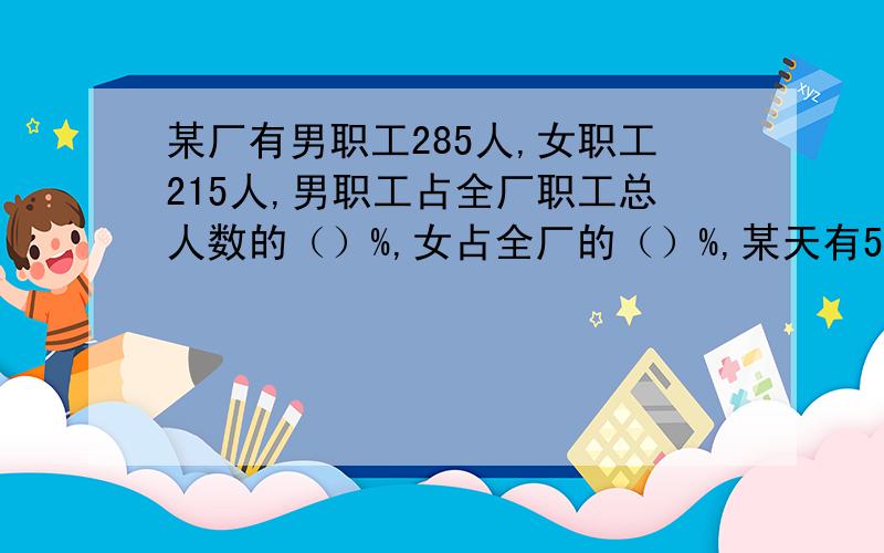 某厂有男职工285人,女职工215人,男职工占全厂职工总人数的（）%,女占全厂的（）%,某天有5人请假 出勤率