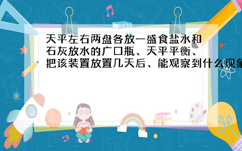 天平左右两盘各放一盛食盐水和石灰放水的广口瓶、天平平衡、把该装置放置几天后、能观察到什么现象