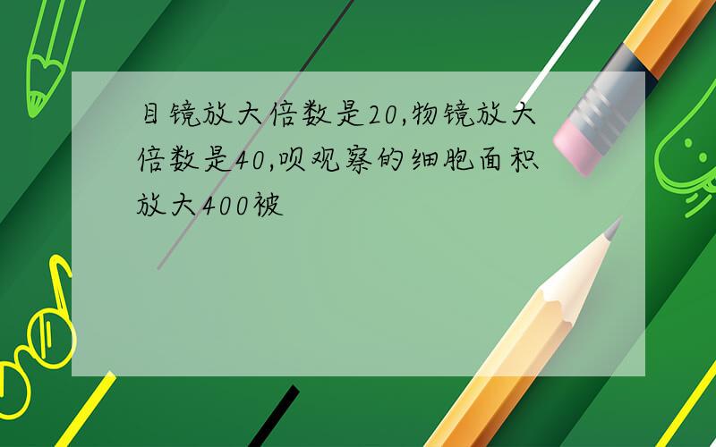 目镜放大倍数是20,物镜放大倍数是40,呗观察的细胞面积放大400被