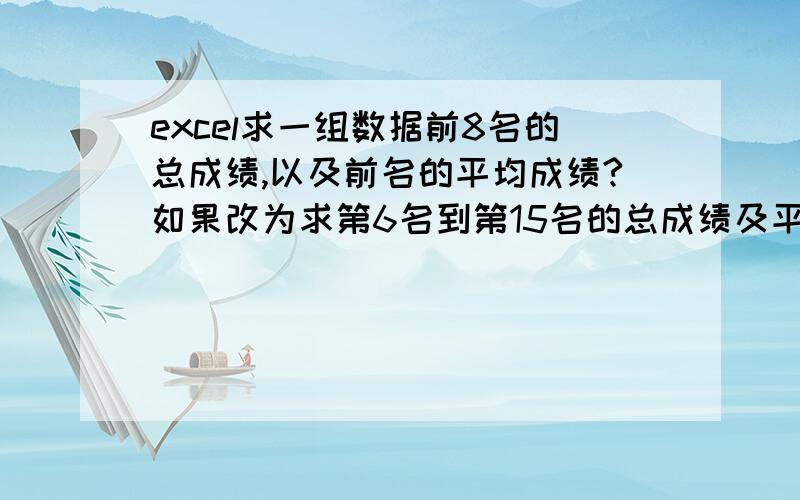 excel求一组数据前8名的总成绩,以及前名的平均成绩?如果改为求第6名到第15名的总成绩及平均成绩咋写公式