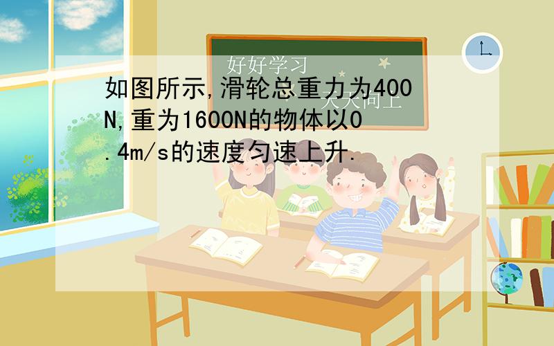 如图所示,滑轮总重力为400N,重为1600N的物体以0.4m/s的速度匀速上升.