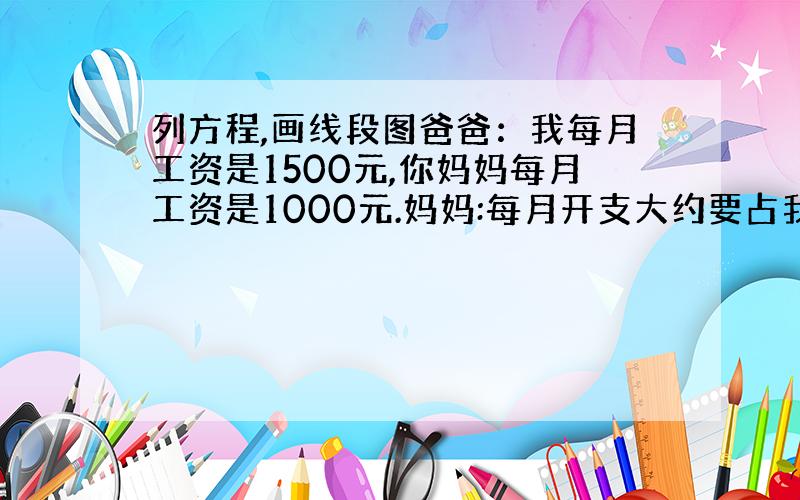 列方程,画线段图爸爸：我每月工资是1500元,你妈妈每月工资是1000元.妈妈:每月开支大约要占我们俩工资的5分之3.我