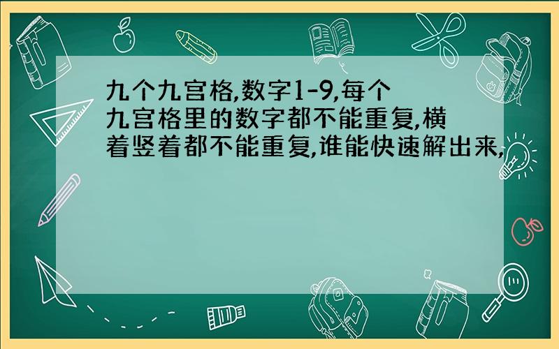 九个九宫格,数字1-9,每个九宫格里的数字都不能重复,横着竖着都不能重复,谁能快速解出来,