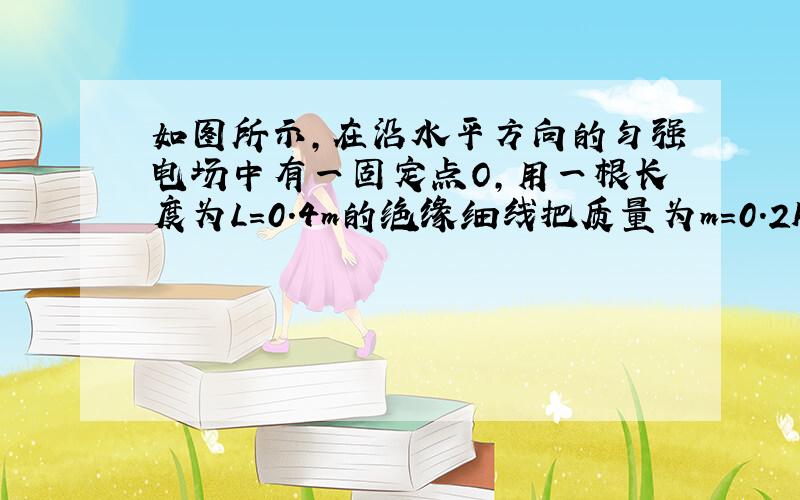 如图所示,在沿水平方向的匀强电场中有一固定点O,用一根长度为L=0.4m的绝缘细线把质量为m=0.2kg,带有正电荷的金