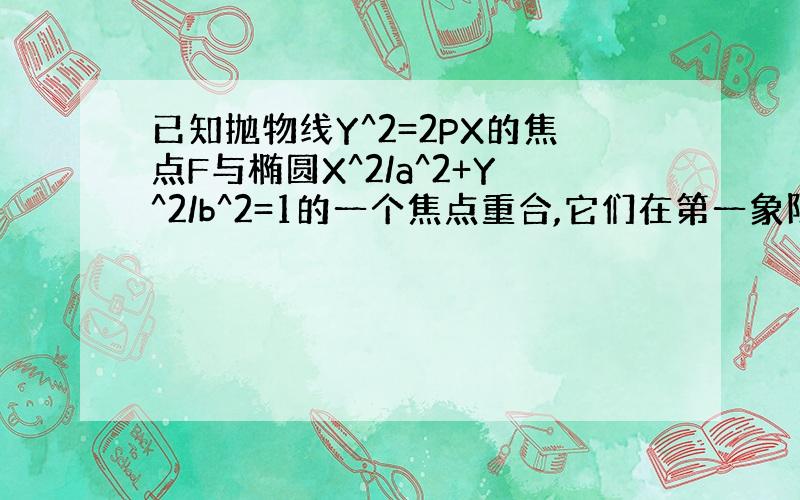 已知抛物线Y^2=2PX的焦点F与椭圆X^2/a^2+Y^2/b^2=1的一个焦点重合,它们在第一象限的交点为T,且TF