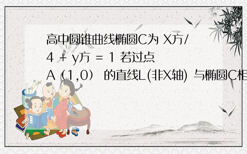 高中圆锥曲线椭圆C为 X方/4 + y方 = 1 若过点A（1,0） 的直线L(非X轴) 与椭圆C相交于两个不同点P Q