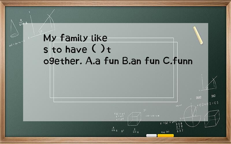 My family likes to have ( )together. A.a fun B.an fun C.funn