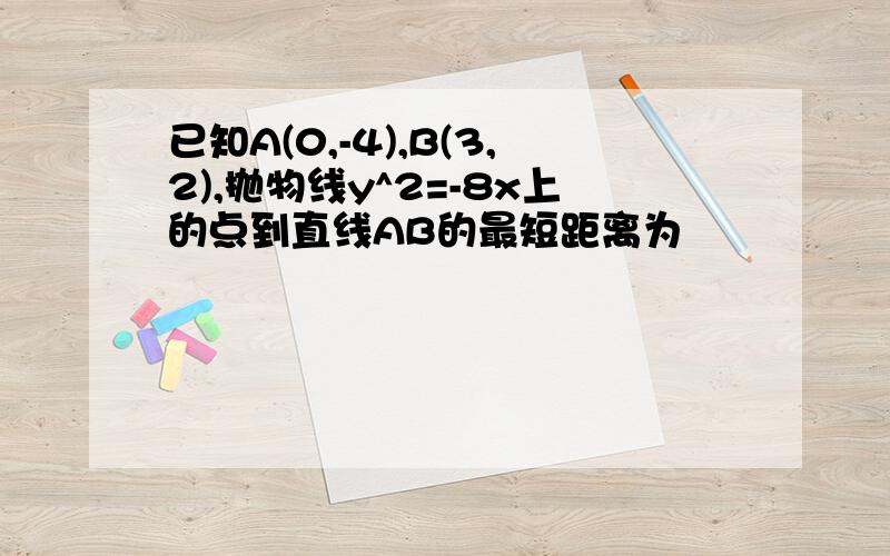 已知A(0,-4),B(3,2),抛物线y^2=-8x上的点到直线AB的最短距离为