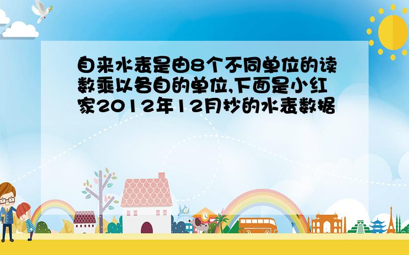 自来水表是由8个不同单位的读数乘以各自的单位,下面是小红家2012年12月抄的水表数据