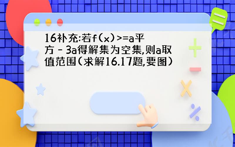 16补充:若f(x)>=a平方–3a得解集为空集,则a取值范围(求解16.17题,要图)