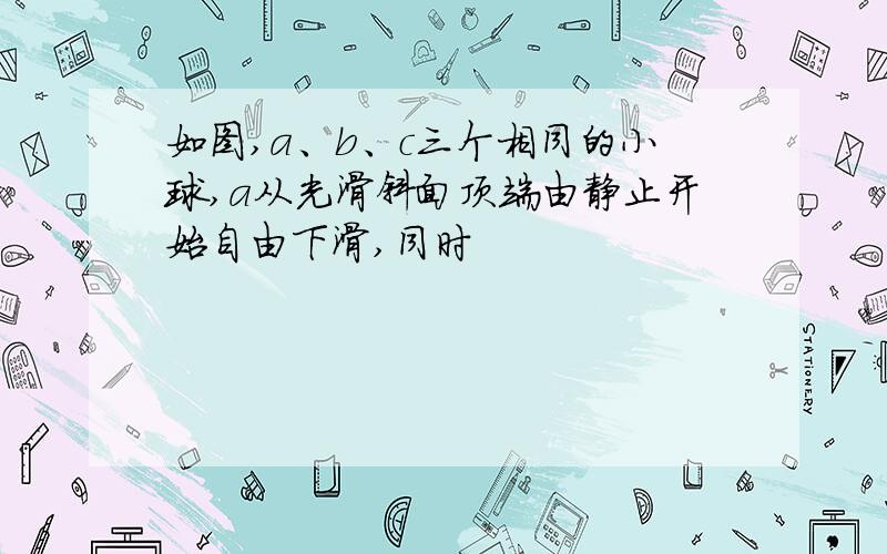 如图,a、b、c三个相同的小球,a从光滑斜面顶端由静止开始自由下滑,同时