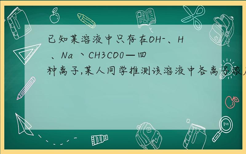 已知某溶液中只存在OH-、H 、Na 丶CH3CO0—四种离子,某人同学推测该溶液中各离子浓度大小顺序四种关系