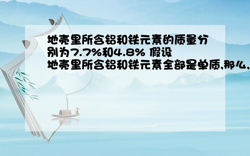 地壳里所含铝和铁元素的质量分别为7.7%和4.8% 假设地壳里所含铝和铁元素全部是单质,那么,它们的体积之比是