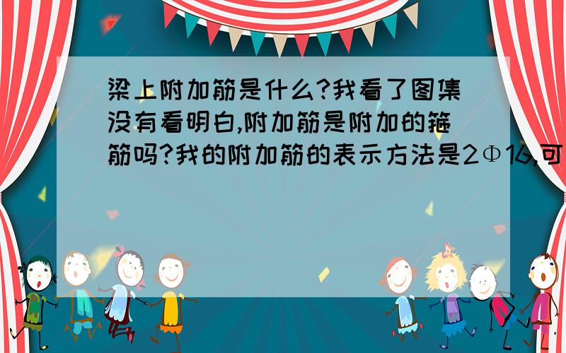 梁上附加筋是什么?我看了图集没有看明白,附加筋是附加的箍筋吗?我的附加筋的表示方法是2Φ16,可是为什么图上面有三根?我