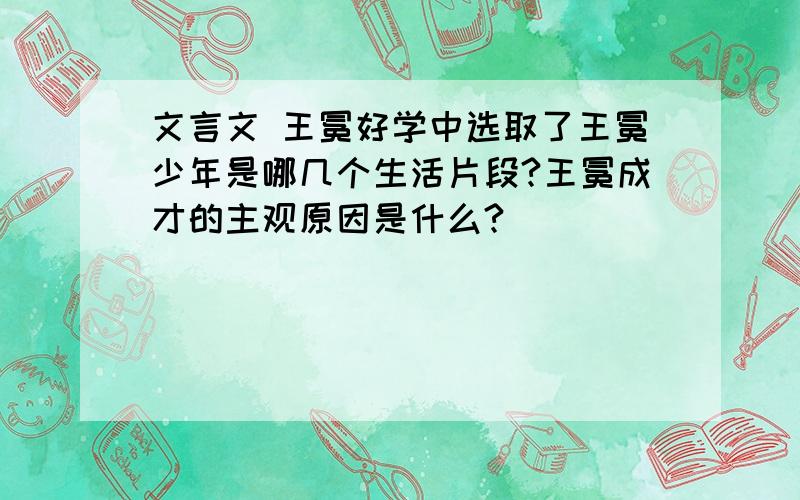 文言文 王冕好学中选取了王冕少年是哪几个生活片段?王冕成才的主观原因是什么?