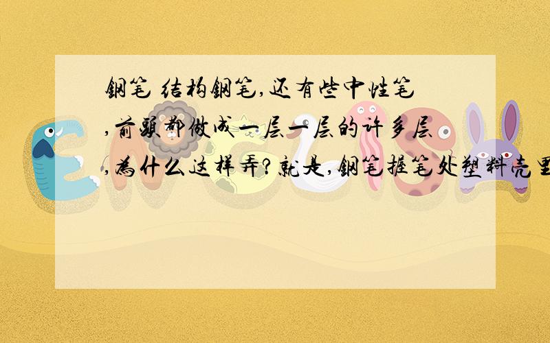 钢笔 结构钢笔,还有些中性笔,前头都做成一层一层的许多层,为什么这样弄?就是,钢笔握笔处塑料壳里的东西.毛细,可以讲得再