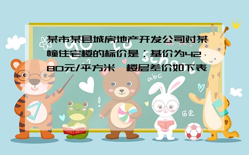 某市某县城房地产开发公司对某幢住宅楼的标价是：基价为4280元/平方米,楼层差价如下表,