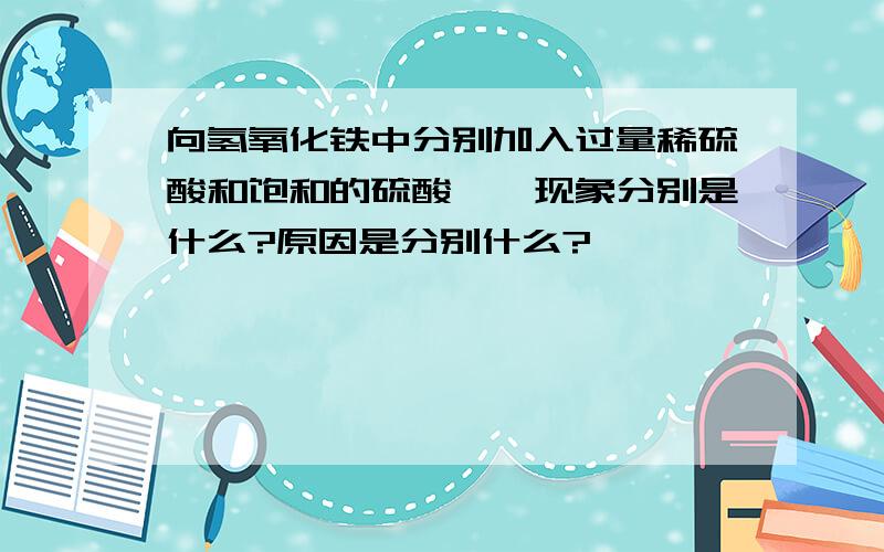 向氢氧化铁中分别加入过量稀硫酸和饱和的硫酸铵,现象分别是什么?原因是分别什么?