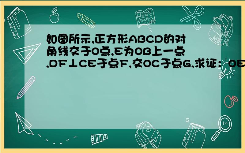 如图所示,正方形ABCD的对角线交于O点,E为OB上一点,DF⊥CE于点F,交OC于点G,求证：OE=OG!（急!）