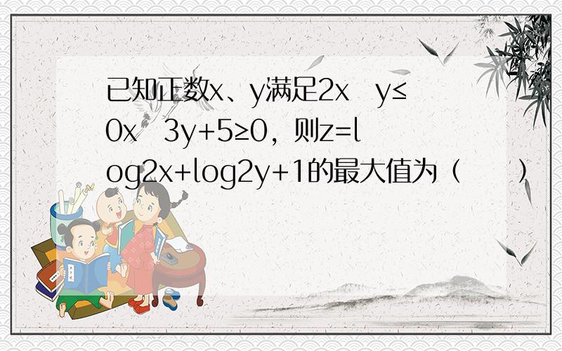 已知正数x、y满足2x−y≤0x−3y+5≥0，则z=log2x+log2y+1的最大值为（　　）