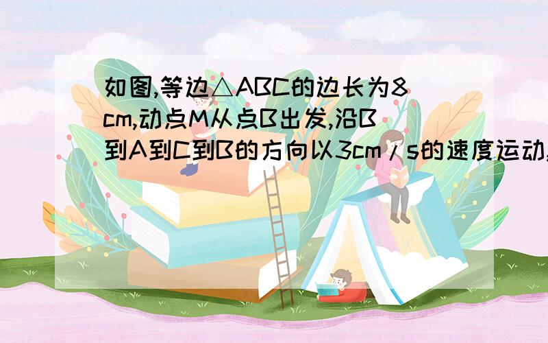 如图,等边△ABC的边长为8cm,动点M从点B出发,沿B到A到C到B的方向以3cm/s的速度运动,动点N从点C出发,沿C