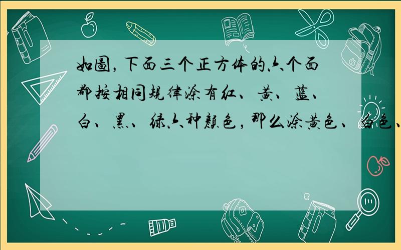 如图，下面三个正方体的六个面都按相同规律涂有红、黄、蓝、白、黑、绿六种颜色，那么涂黄色、白色、红色的对面分别是