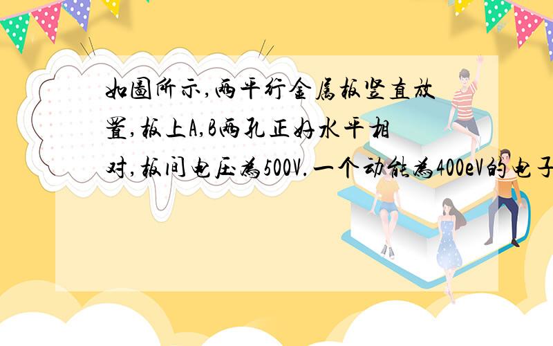 如图所示,两平行金属板竖直放置,板上A,B两孔正好水平相对,板间电压为500V.一个动能为400eV的电子从A沿.