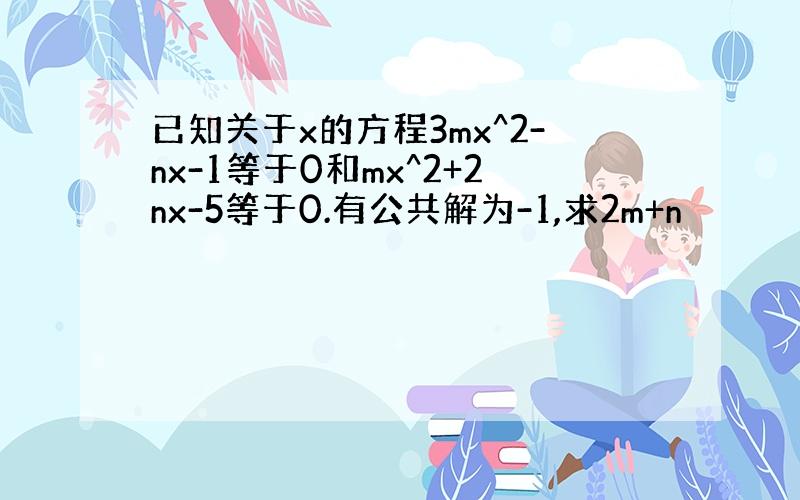 已知关于x的方程3mx^2-nx-1等于0和mx^2+2nx-5等于0.有公共解为-1,求2m+n