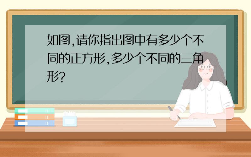 如图,请你指出图中有多少个不同的正方形,多少个不同的三角形?