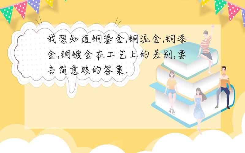 我想知道铜鎏金,铜泥金,铜漆金,铜镀金在工艺上的差别,要言简意赅的答案.