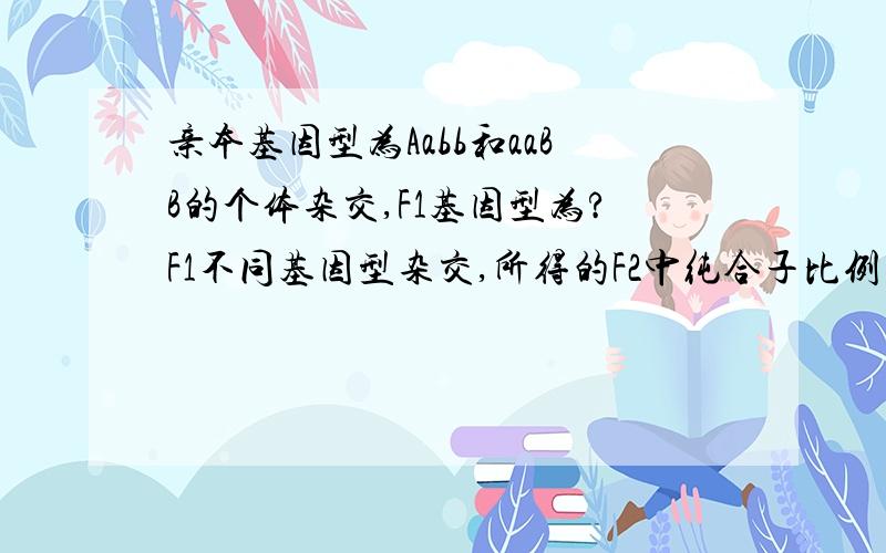 亲本基因型为Aabb和aaBB的个体杂交,F1基因型为?F1不同基因型杂交,所得的F2中纯合子比例为?...