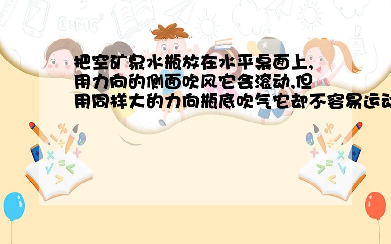 把空矿泉水瓶放在水平桌面上,用力向的侧面吹风它会滚动,但用同样大的力向瓶底吹气它却不容易运动表明 ,试举生活中应用此原理