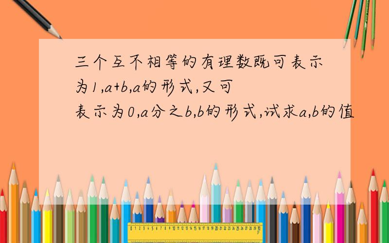 三个互不相等的有理数既可表示为1,a+b,a的形式,又可表示为0,a分之b,b的形式,试求a,b的值