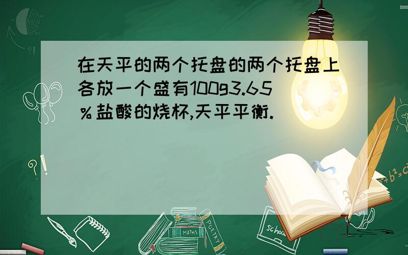 在天平的两个托盘的两个托盘上各放一个盛有100g3.65％盐酸的烧杯,天平平衡.