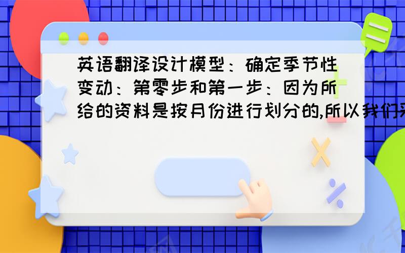 英语翻译设计模型：确定季节性变动：第零步和第一步：因为所给的资料是按月份进行划分的,所以我们采用12次来计算移动平均数,